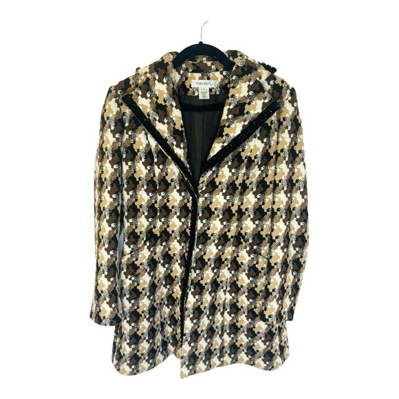NINE West Vintage Brown Wool Houndstooth Luxury Coat SZ small - Picture 7 of 15